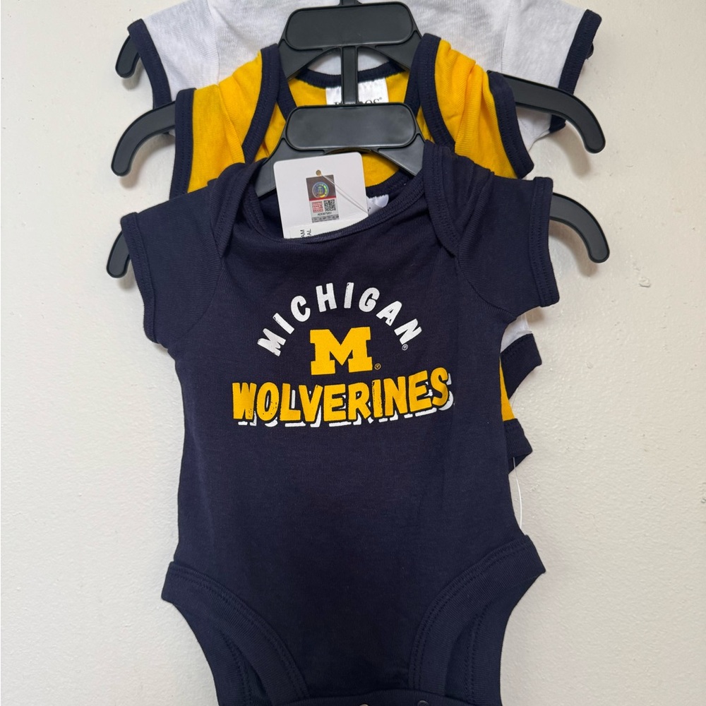 Hanes Michigan Wolverines Bodysuits - Navy, Yellow, Gray